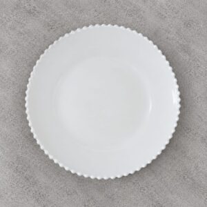 PLATO BASE PORCELANA BLANCO BORDE PERLAS