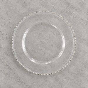 PLATO BASE VIDRIO PERLAS PLATEADAS